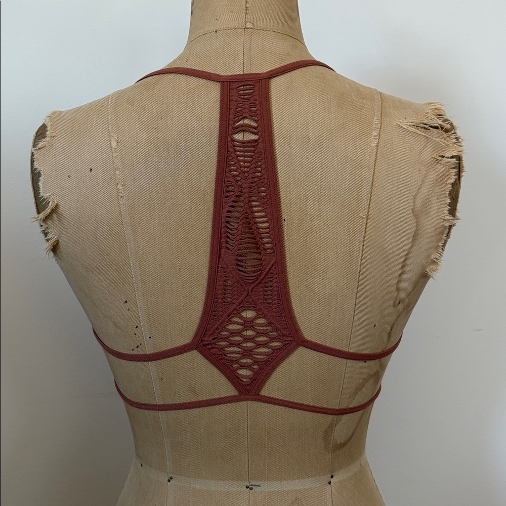 Intimately Free People Rust Ribbed Bralette Intricate Lace Woven Racer Back XS - Picture 4 of 8